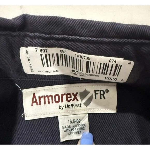Amorex FR by UniFirst Button Up Long Sleeve Shirt 16.5 ARC 2 Navy Blue UltraSoft - Picture 8 of 10